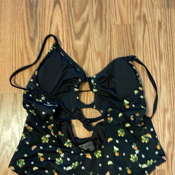 PINK Swimsuit, black, oranges, lemons, blossoms, One Piece, Strappy, sexy, Large - Picture 5 of 6